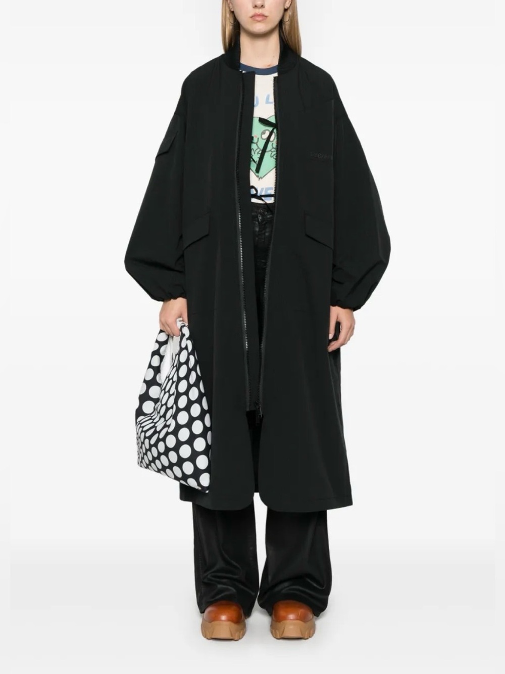 Ganni Black Tech Seersucker Oversized Shell Coat